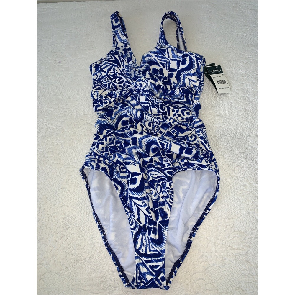 Ralph Lauren Women's Tribal Ikat One Piece Swimsuit 6 NWT Scrunched Underwire